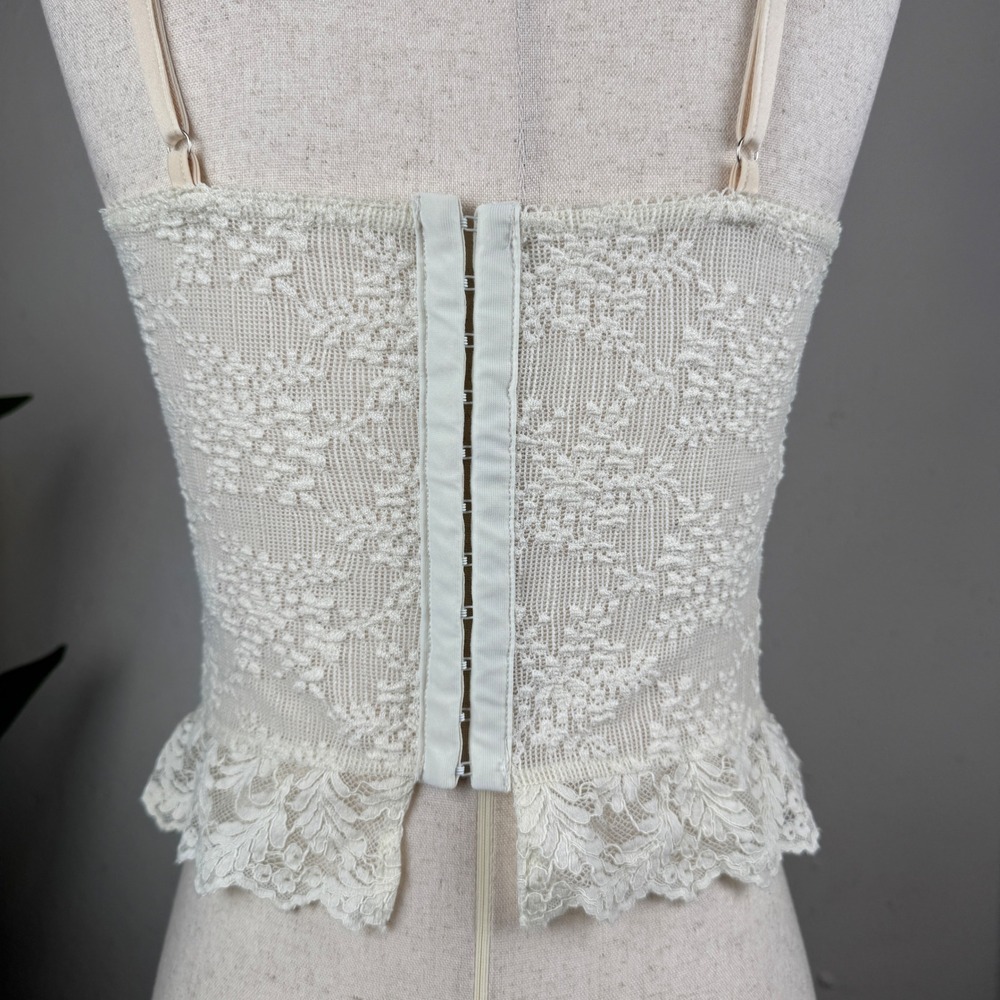 Girly Grunge Fairy Coquette Cream Lace Cider Corset Medium Peplum Bow Bustier - Picture 6 of 8